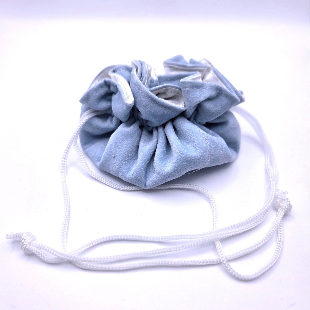 Blue White Fabric Jewelry Travel Pouch Gathered Drawstring Satin Lined Organizer